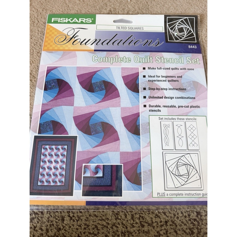 Fiskars Foundations Complete Quilt Stencil Kit NIP 8443 sealed Tilted Squares
